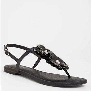 Torrid BLACK SEQUIN FLORAL T-STRAP SANDAL